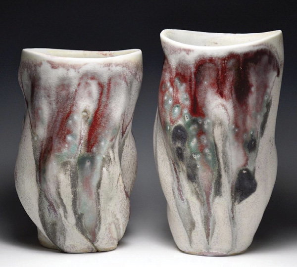 Pair of tumblers, Coleman Porcelain, fired in reduction to cone 10, 2024.