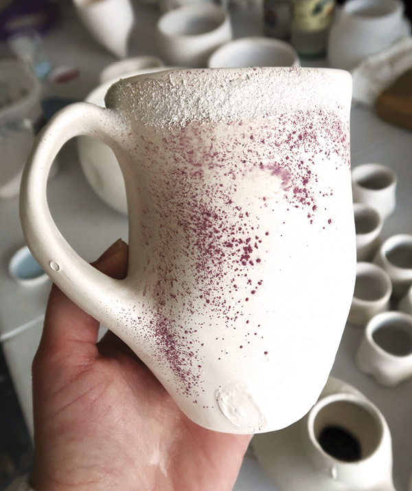 3 Finally, apply wax resist on areas of the piece where soda ash will be sprinkled to create a glassy, dripping effect once fired.