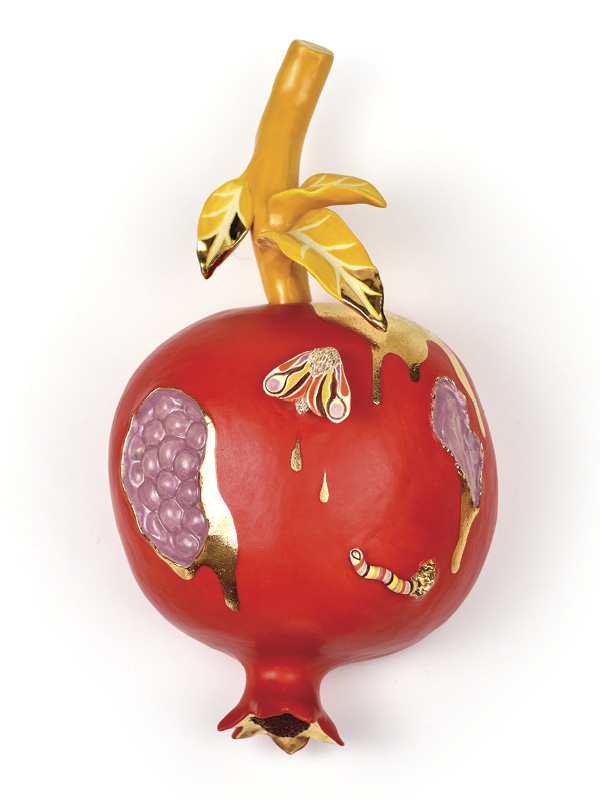 3 Emily Counts' Fruit of Love, 10 in. (25.4 cm) in height, glazed stoneware, gold luster, 2022.