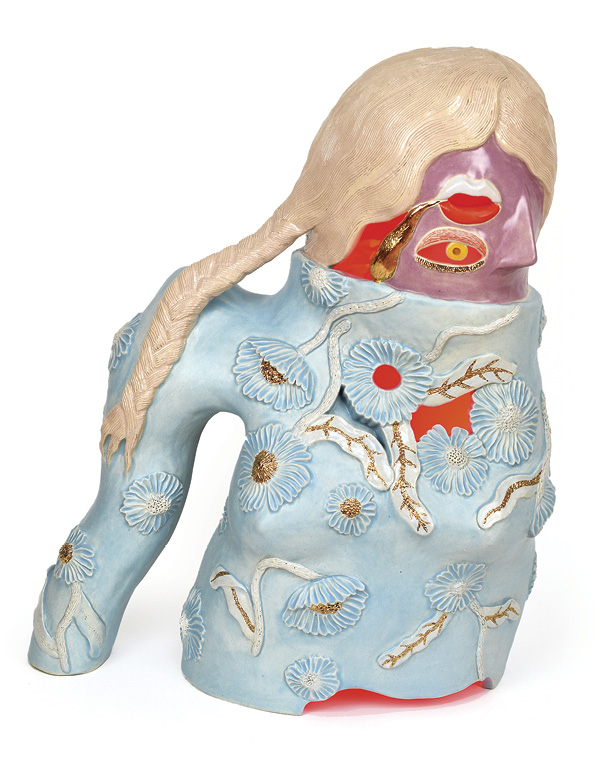 12 Emily Counts' Grandmother Witch, 16 in. (40.6 cm) in height, glazed stoneware, gold luster, lighting components, 2022.