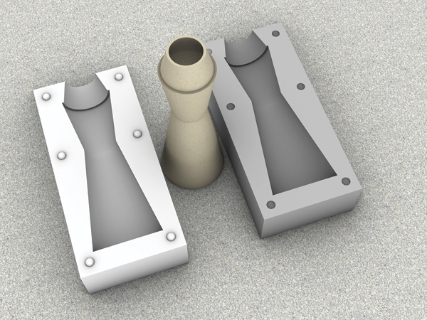 A Configuration showing questionable mold design as the seam bisects the bottom surface of the mold.