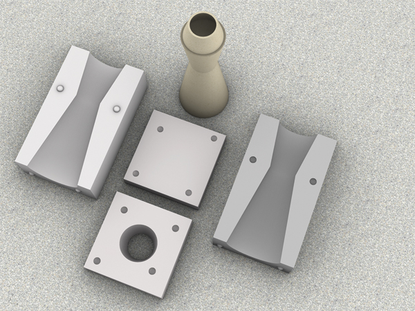 C Configuration with four separate mold parts (disassembled view).