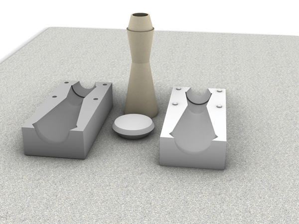 G Third choice configuration with two separate mold parts, with a drop-out spare (disassembled).