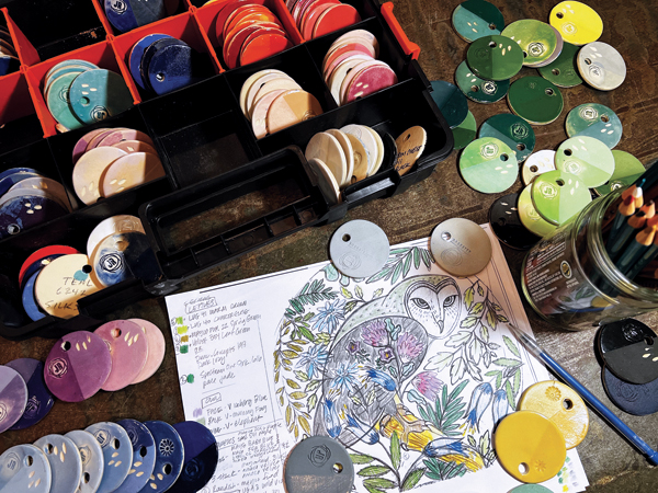 2 Choose a color palette using fired samples, paying attention to surface finish, contrasts, and harmonious color selections.