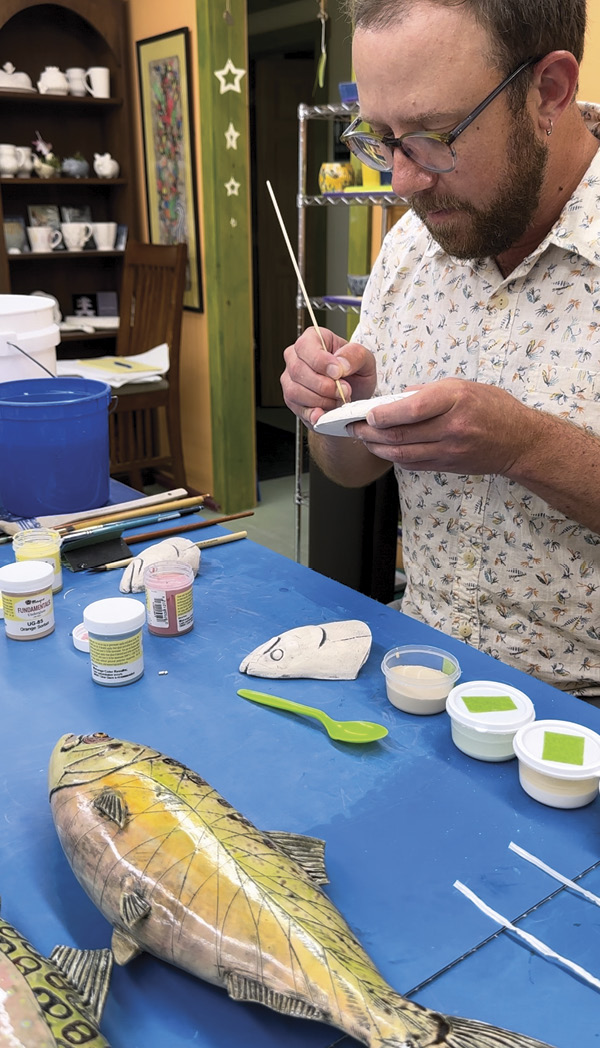 Ben Lambert’s glaze demo during his workshop, 2024. Blackberry Hill Art Center, Orford, New Hampshire.