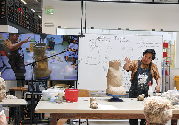 Kensuke Yamada sharing his process imbuing ceramic figures with nuanced narratives during his two-day workshop, 2024. Office for the Arts at Harvard, Cambridge, Massachusetts