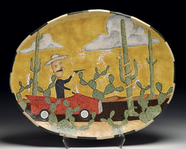 3 Wesley Anderegg's Shooting Snakes (plate), 24 in. (61 cm) in width, ceramic, 2024.