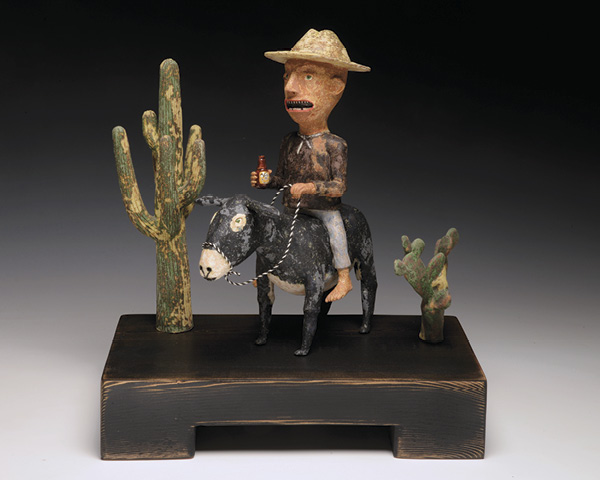 4 Wesley Anderegg's Riding the Donkey, 15 in. (38.1 cm) in height, clay, steel, wood, 2023.