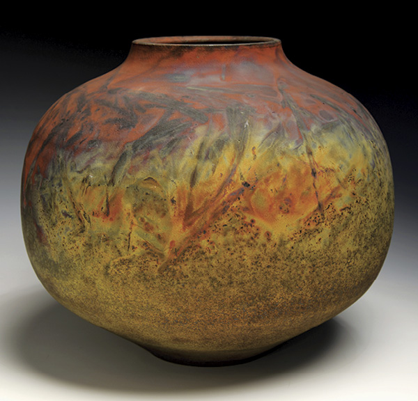 6 Wesley Anderegg's Raku pot, 12 in. (30.5 cm) in diameter, ceramic, 1986.