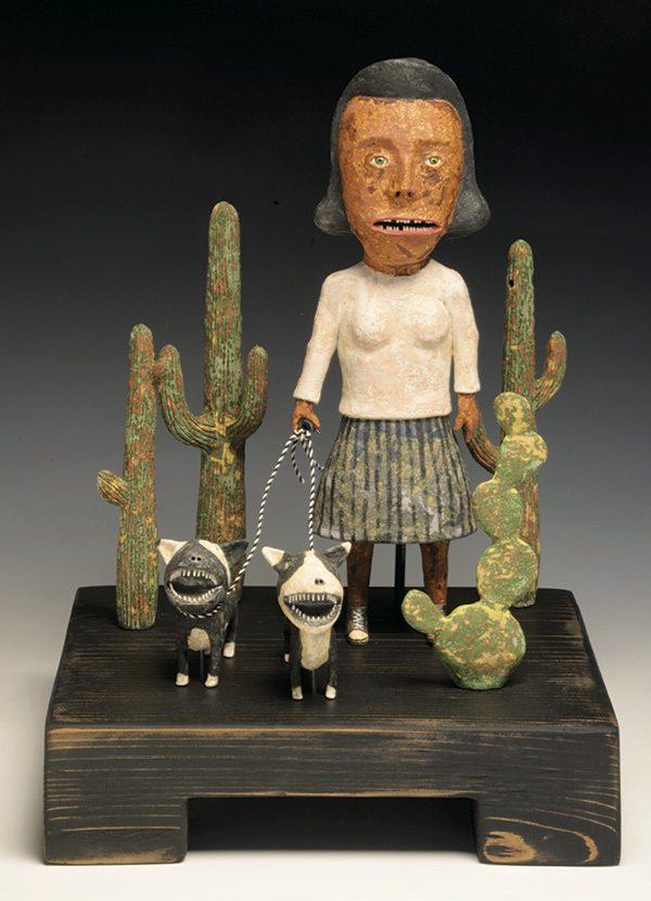 8 Wesley Anderegg's Walking Her Dogs, 16 in. (40.6 cm) in height, clay, wood, steel, 2024.